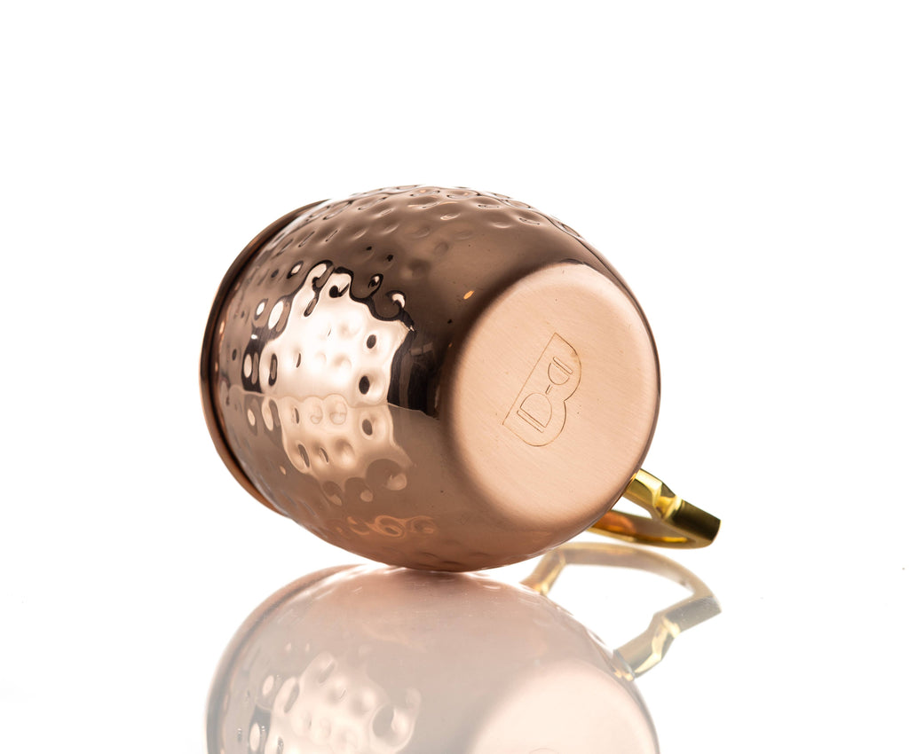Copper Moscow Mule mug tipped on it's side